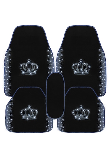 Kristal Taşlı Taç Desenli Işıltılı 5 Li Araç Oto Halı Paspas Seti Lüks & Şık Araç İçi Tasarım
