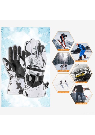 Geeksen Sıcak Fleece İçli, Dokunmatik Ekranlı, Kaymazsız Pu Eldiven - Bisiklet, Kayak, Doğa Aktivitesi İçin, Gri-beyaz, L Beden 1901 Gri
