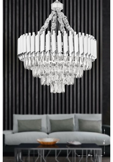 Palmira 55'lik Prizma Kesim Kristal Taşlı Lüks Avize - Gümüş-yaldız Gümüş-Yaldız