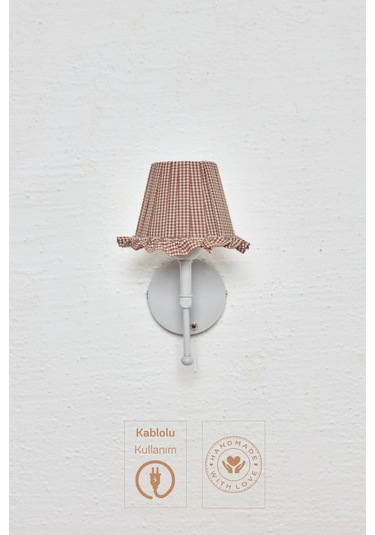 Kahverengi Pötikare Kablolu Duvar Aydınlatması Aplik - Alt Beyaz Kahverengi