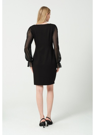 Şifon Kol Detay Mini Elbise Siyah