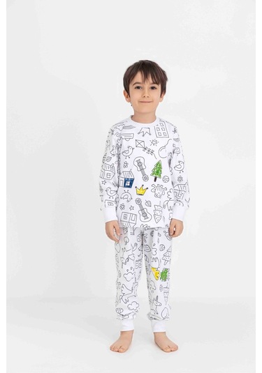 Boyanabilir Çocuk Pijama Takımı Kız Çocuk Pijama Erkek Çocuk Pijama Boya Beyaz