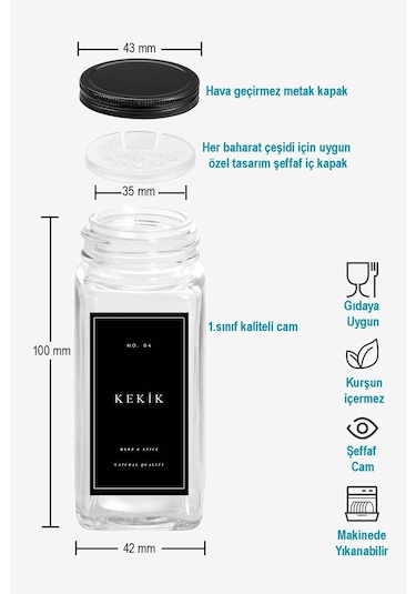 6'lı Set Lego Standlı Cam Baharatlık Takımı Siyah Kapak-siyah Etiket Baharatlık Seti-mh03syh06 Siyah - Şeffaf