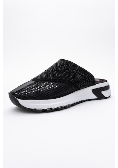 Luvishoes Glea Siyah Taşlı Fileli Burnu Kapalı Kadın Terlik Siyah