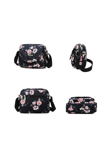 Novahub Kırmızı Çiçek Desenli Bayan Omuz Çantası - Naylon, Çok Cep, Fermuarlı, Gündelik Moda, Yüksek Kalite, Kadın Çantası Kırmızı