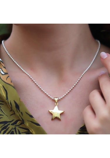 Gold Kaplama Yıldız Gümüş Kolye Gümüş