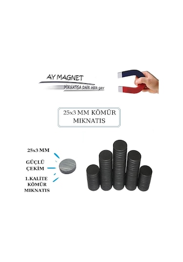 100 Adet 25 Mm X 3 Mm Yuvarlak Duvar Süsü Kömür Miknatis - Magnet