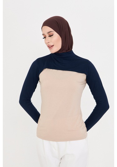 Lacivert Tesettür Balıkçı Yaka Boyunluklu Kolluk Viskon Düz 1025 02 Lacivert