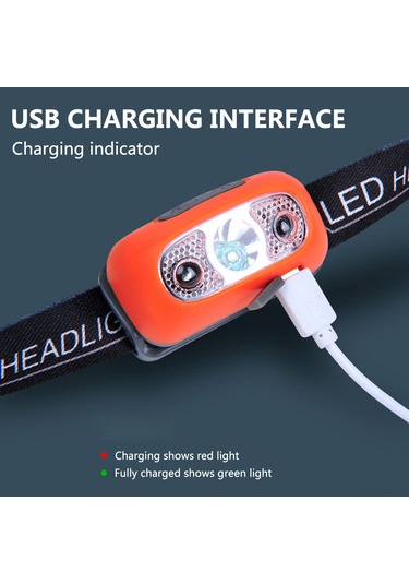 Vkemall Usb Şarjlı Akıllı Sensörlü Kafa Lambası, Dış Mekan Kullanıma Uygun, 350 Lümen, 90 Derece Ayarlanabilir, 3 Vites + Sos, Su Geçirmez Beyaz Beyaz