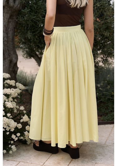 Amaya Bilek Hizasında Pileli Sarı Etek sarı