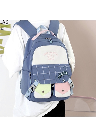 Ganzhoushop Okul Sırt Çantası Naylon Okul Çantası Çok Cepli Günlük Sırt Çantası Öğrenci Kızlar Erkekler İçinyeşil Çok Renkli