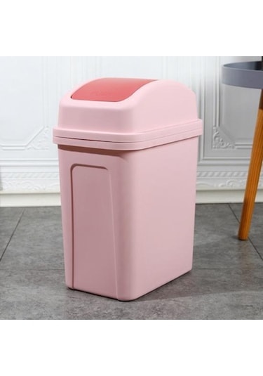 Pembe Ev Çöp Kovası Kapaklı Kalınlaşmış Pres Tipi Salıncak Kapak Büyük Kapasiteli Mutfak Otel Banyo Ofis Çöp Kutusu