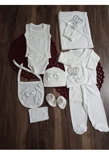 Petite Ponpon Baby 10 Lu Hastane Cıkışı Seti Kraliçe Taçlı Gümüş Beyaz