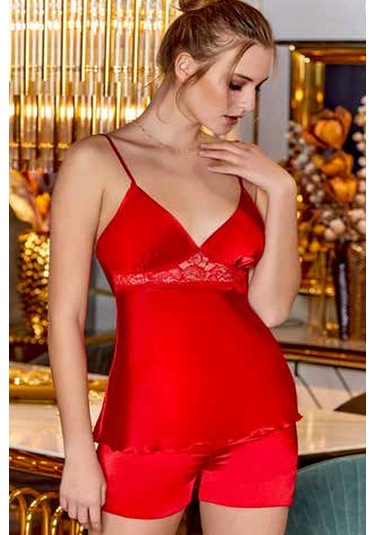 Jeremi Dantelli Saten 6'lı Set Kırmızı