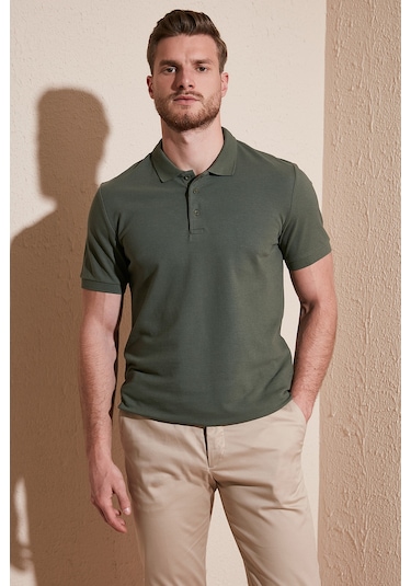 Buratti Pamuklu Regular Fit Düğmeli Erkek Polo Yaka T Shirt 5902127 Haki