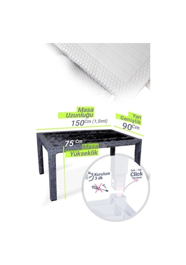 Camlı Beyaz 90x150 Cm Rattan Bahçe Balkon Masası Beyaz