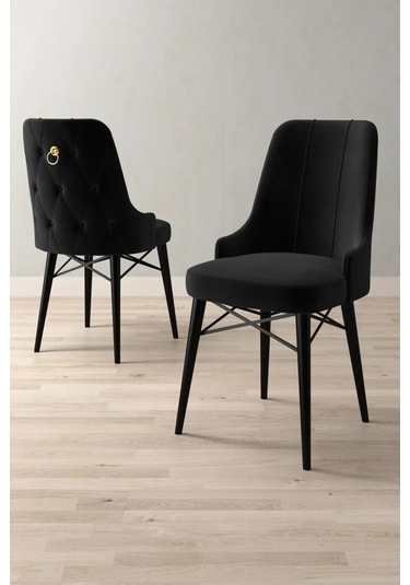 Mitra Serisi, 6 Adet Siyah Mutfak Sandalyesi, Siyah Gürgen Ayak, 1. Sınıf Babyface Kumaş