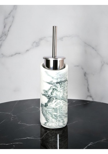 2 Parça Yeşil Mermer Desenli Beton Tuvalet Fırçası Metal Wc Fırçalığı Yeşil