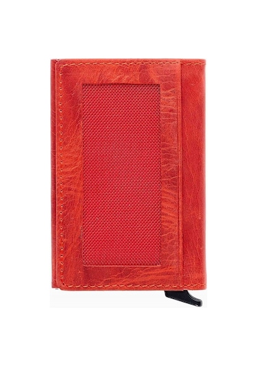 Damy Hakiki Deri Unisex Mekanizmalı Kartlık 611Cr - Kırmızı Kırmızı