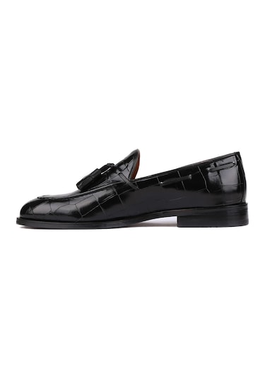 Shoetyle - Siyah Croco Deri Püsküllü Erkek Klasik Ayakkabı 250-7951-835-siyah
