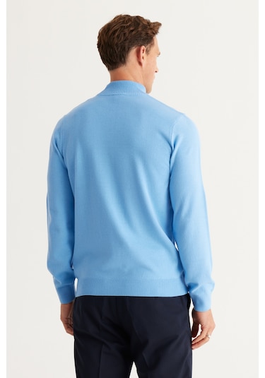 AC&Co / Altınyıldız Classics Erkek Acık Mavı Standart Fit Normal Kesim Yarım Balıkçı Yaka Triko Açık Mavi