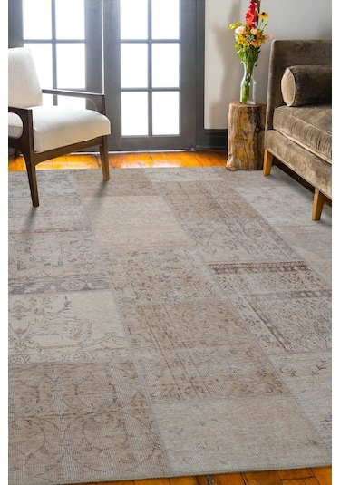 Artloop Jazz Şönil Dokuma Pamuk Polyester Bej Halı Al 15