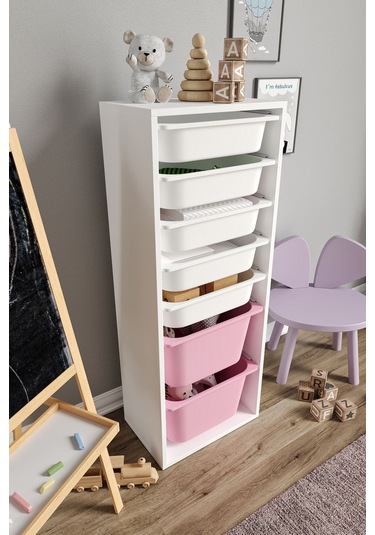 %100 Mdf - Xl Mono 7 Sepetli Oyuncak Dolabı Pembe
