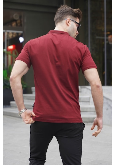 Madmext Erkek Bordo Basic Fermuarlı Polo Tişört 6076 Bordo