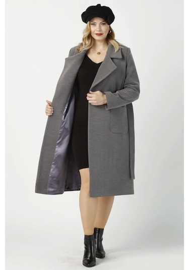 Moda Berray 904 Gri Mono Yaka Torba Cepli Kaşe Kaban Gri