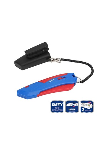 Workpro Wp213010 Kemer Askı Kancalı Otomatik Geri Çekilebilir Mandallı Rötuş Maket Bıçağı + 3 Adet Yedek Bıçak Fr Wp213010