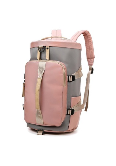 Pembe Seyahat Çantası Büyük Kapasiteli Çok Fonksiyonlu Taşınabilir Sırt Çantası Yuvarlak Kova Tek Omuz Sırt Çantası Eğitim Ve Spor Çantası Pembe