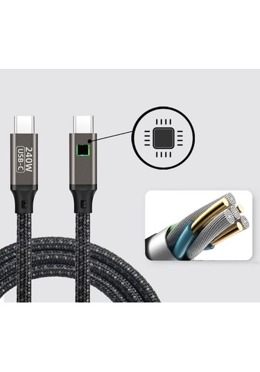Ekılıf - Type-c To Type-c Pd3.1 Data Kablosu 240w 480mbps Qg02 0.5 Metre - Siyah - T27155 Siyah