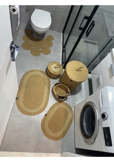 Banyo Takımı Çamaşır Sepeti Banyo Organizer Sepet Paspas Klozet Önü Paspas 7 Li Banyo Seti Kahverengi