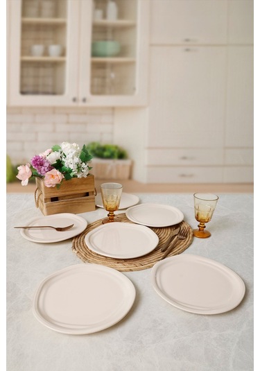 Keramika Krem Bloom Pasta Tabağı 24 Cm 6 Adet 030 Krem