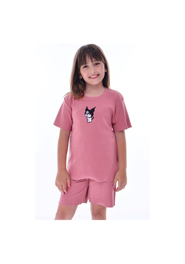 Ribana Beybi Overlok Detaylı Kuromi Nakışlı Alt-üst Takım Kiremit