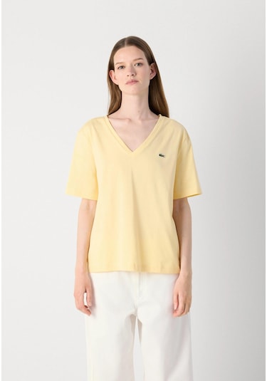 Lacoste V Yaka Organik Pamuk Bayan T-shirt Sarı