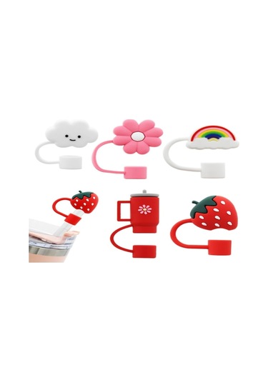 Mufunye 5'li Silikon Pipet Kapağı Seti - Pvc Malzeme, 2.5x3.8cm Boyutunda, İçecek Pipetlerini Koruyun Çok Renkli