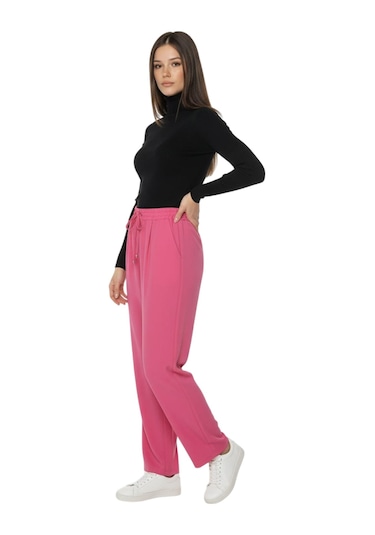 Kadın Lastikli Boru Paça Pantolon 45053 Fuşya