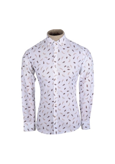 Standart Yaka İğneli Yaprak Desen Gömlek Slim 001