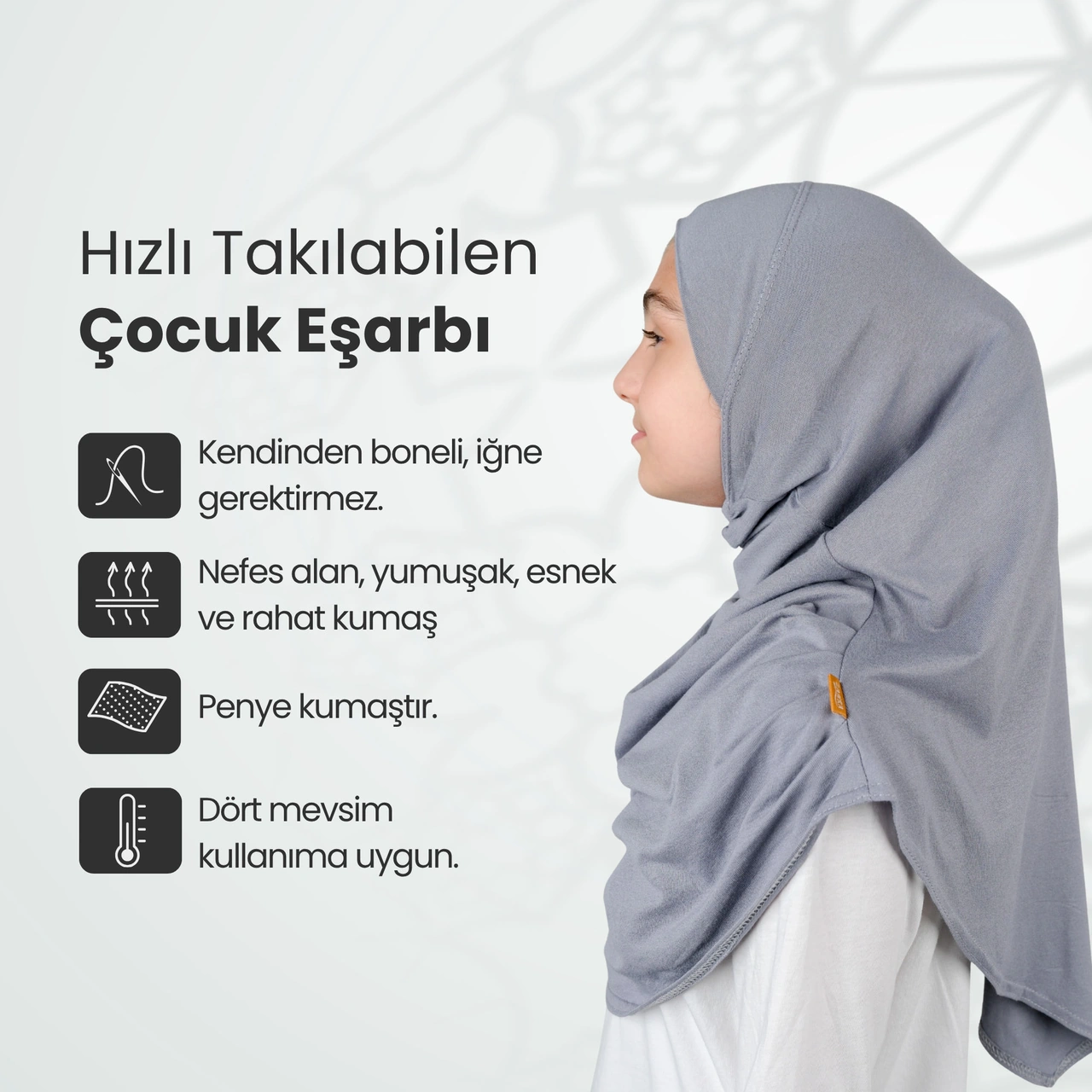 Pratik Hazır Geçmeli Çocuk Şal Koyu Gri Gri