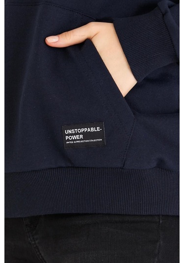 Comeor Kadın Lacivert Basic Kapüşonlu Regular Fit Rahat Sweatshirt 001