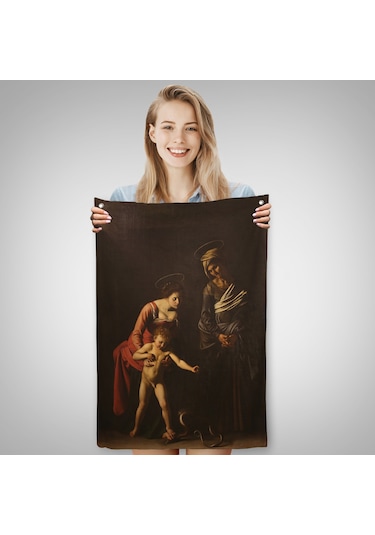 Caravaggio - Madonna Ve Çocuk, Aziz Anne İle Duvar Örtüsü-7359