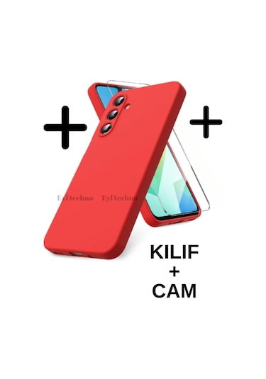 Samsung Galaxy Uyumlu S24 Fe Kılıf Renkli Yumuşak Silikon Kapak+ekran Koruyucu Cam 9h Temperli -kırmızı Kirmizi