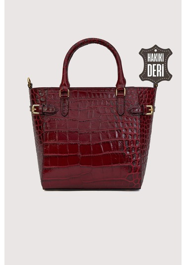 Hakiki Deri Kadın El Çantası Kırmızı Kroko Smr7922 Kırmızı Kroko