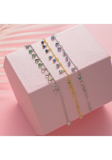 925 Ayar Gümüş Ful Sallantılı Mavi Renk Geçişli Bileklik Altın