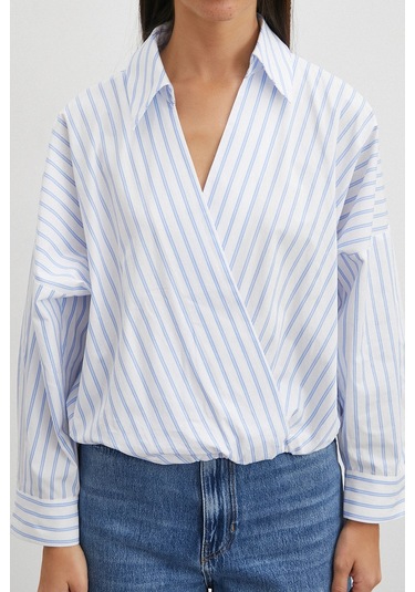 Uterpe Cross-front Striped Blouse Mavi
