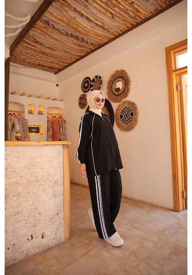 Kadın Spor Eşofman Takımı Fermuarlı & Alt Üst Takım 508 Siyah