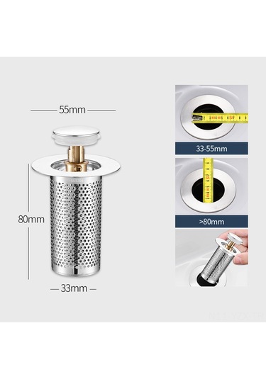 Yaozixa Paslanmaz Çelik Evrensel Lavabo Tıkacı - 2'li Fonksiyonlu Anti-tıkanıklık Filtreli Gümüş