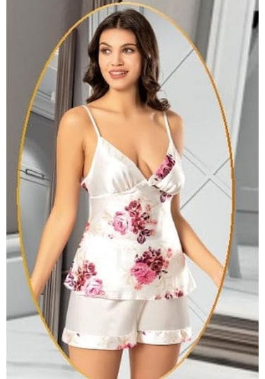 Xses 2155 Kadın Gulkurusu Saten Empirme Sabahlıklı 4'lü Pijama Takım Gulkurusu