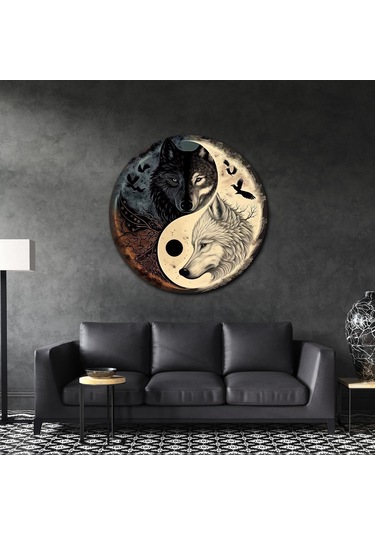 Yin Yang Kurtlar Yuvarlak Metal Tablo